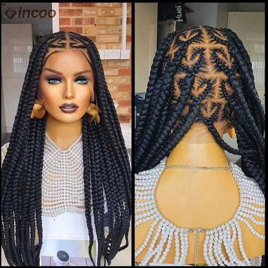 Incoo 36 Inches Synthetic Lace Braided Wigs Cornrow Braids Lace Wigs For Black Women Heart Box Braids Lace Wig On Sale Clearance