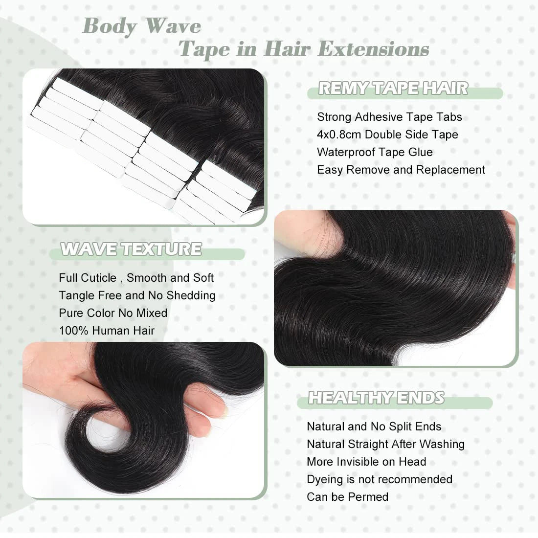 Body Wave Tape in Hair Extensions Human Hair Invisible Double Sided Human Hair Body Wave Tape in Hair Extensions for Women