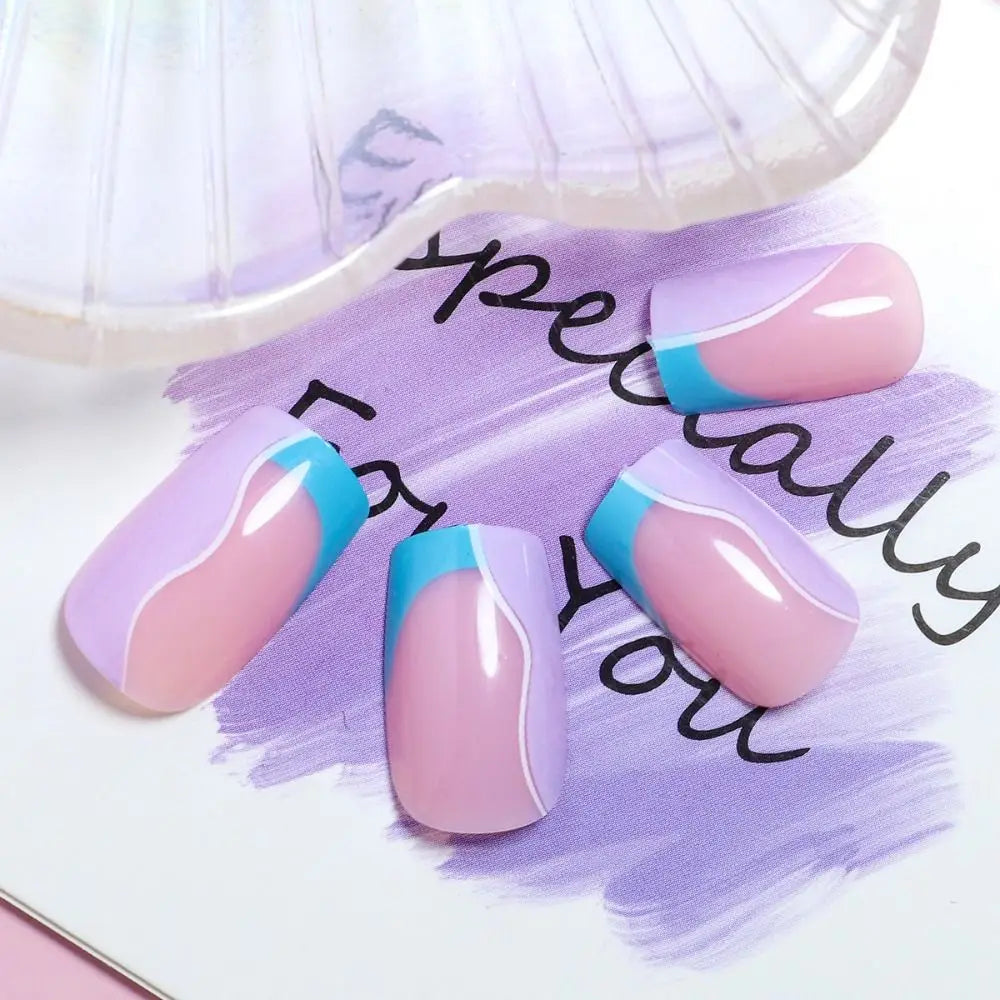 Wearable Manicure French Fake Nails Waterproof Medium Length Square Head Press on Nails Full Cover False Nail Girl