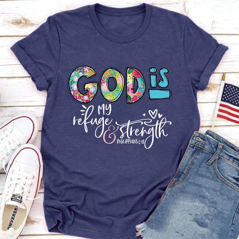 GOD IS Strength Print Women T Shirt Short Sleeve O Neck Loose Women Tshirt Ladies Tee Shirt Tops Clothes Camisetas Mujer