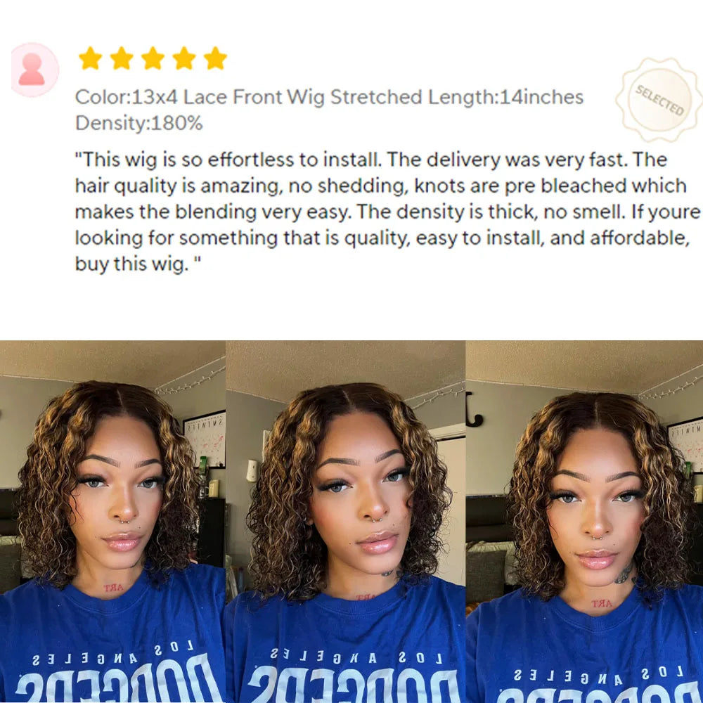 Highlight Blonde Short Bob Glueless Wig Human Hair Ready To Go Colored Curly Bob 13x4 Transparent Lace Front Wig For Women