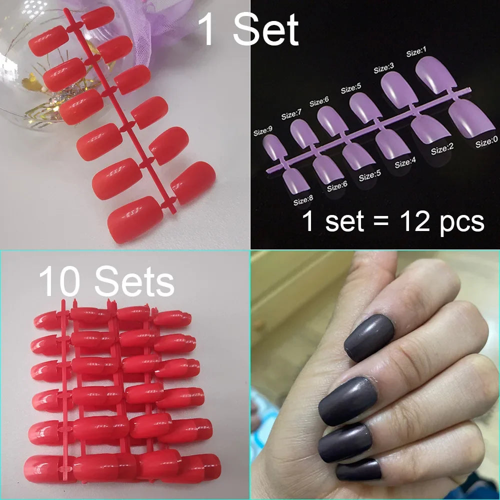 10 Sets, 120 Pieces of Short Round Square Color False Nail Tips Press on Nails Short Acrylic Nail Tips Press On Fake Nails