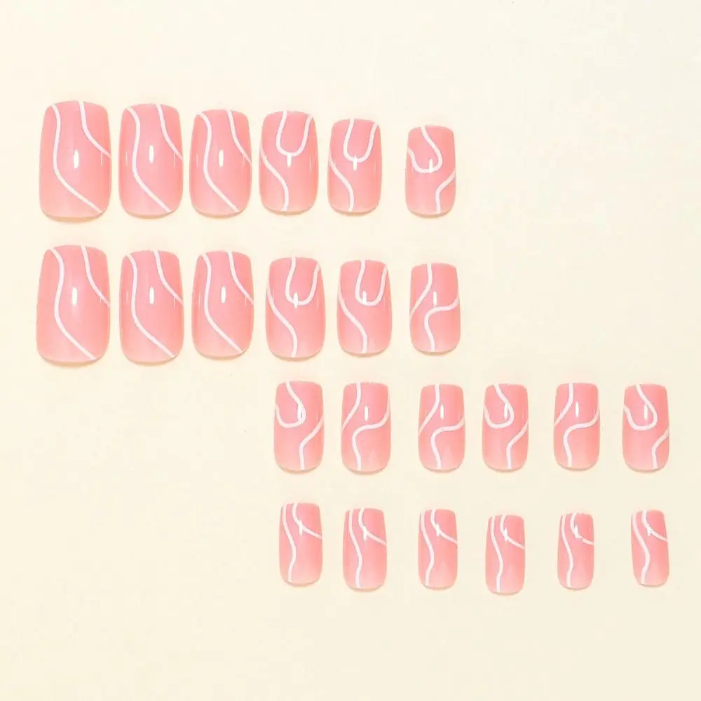 Wearable Manicure French Fake Nails Waterproof Medium Length Square Head Press on Nails Full Cover False Nail Girl