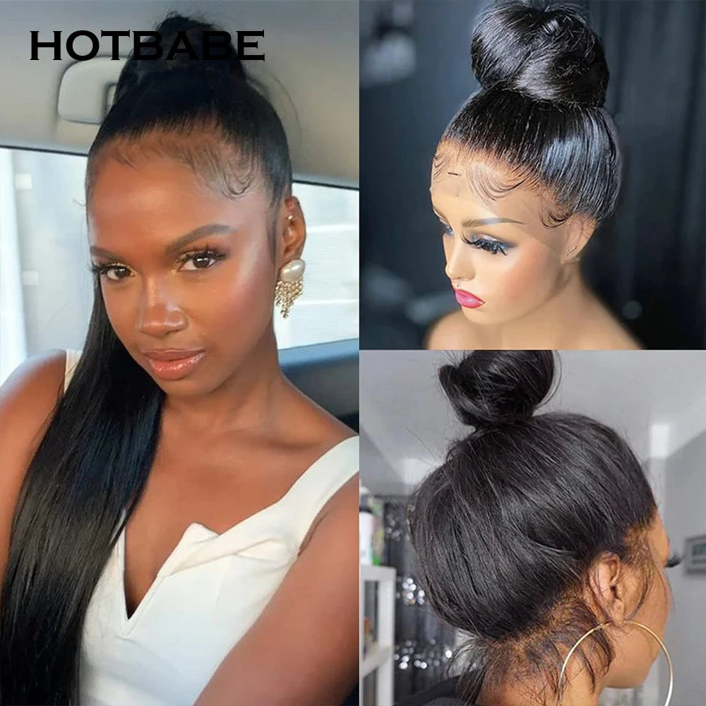 Full Lace Human Hair Wig Bone Straight HD Transparent Lace Wigs For Black Women Brazilian 100% Remy Hair Preplucked HOTBABE