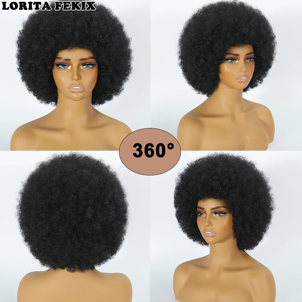 70's Afro Curly Wigs for Black Women Glueless Wear and Soft Black Afro Wigs Large Bouncy and Soft Natural Looking Full Wigs for