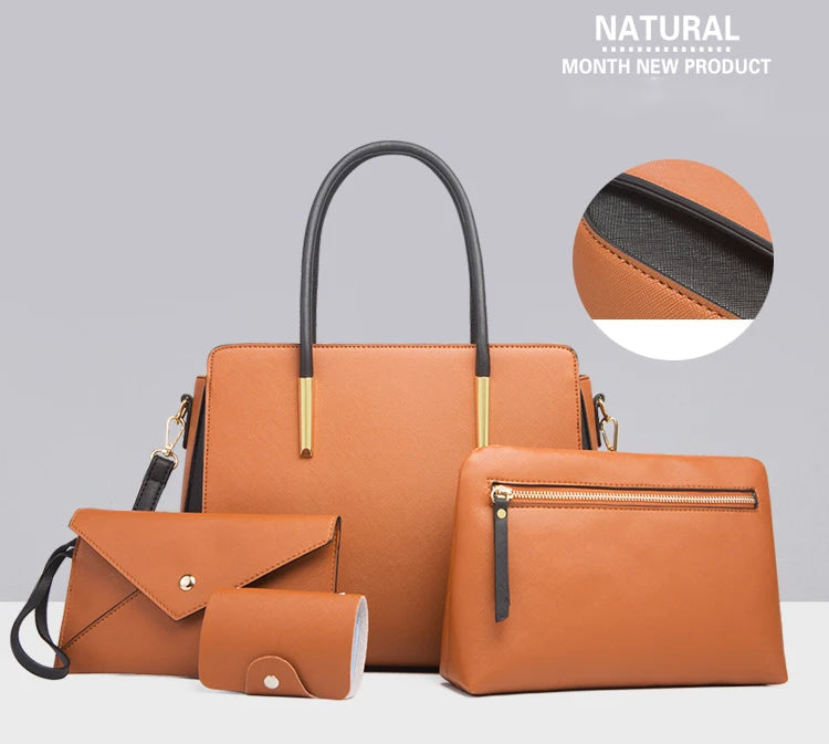 TRAVEASY 2024 Designer Bags Luxury 4 Pcs Set Women's Shoulder Bag Candy Color Hard PU Leather Elegant Ladies Purses and Handbags