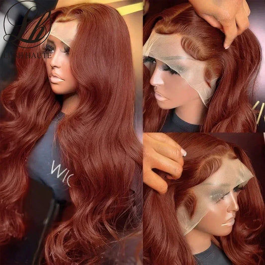 Reddish Brown Lace Front Wigs Synthetic Chocolate Brown Body Wave Wig Omber Red Lace Frontal Wig Pre Plucked With Baby Hair