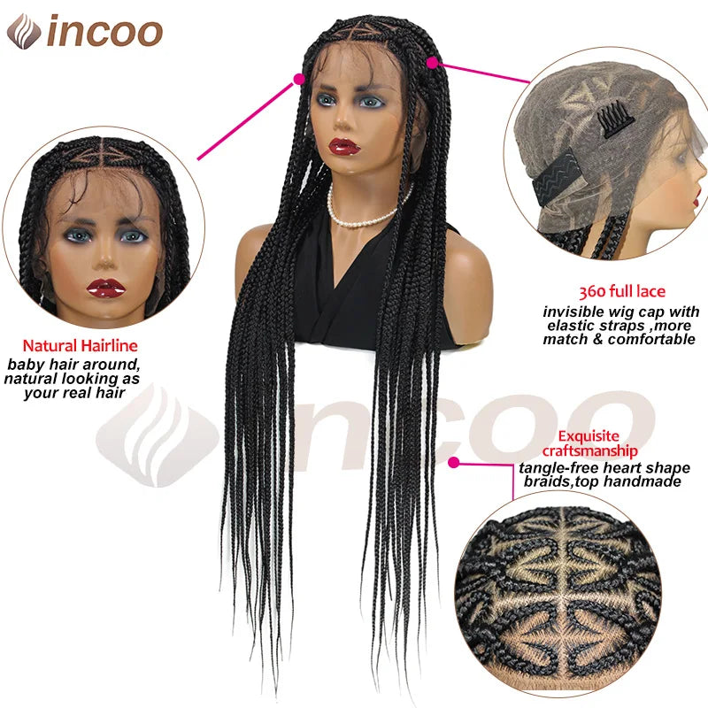 Incoo 36 Inches Synthetic Lace Braided Wigs Cornrow Braids Lace Wigs For Black Women Heart Box Braids Lace Wig On Sale Clearance