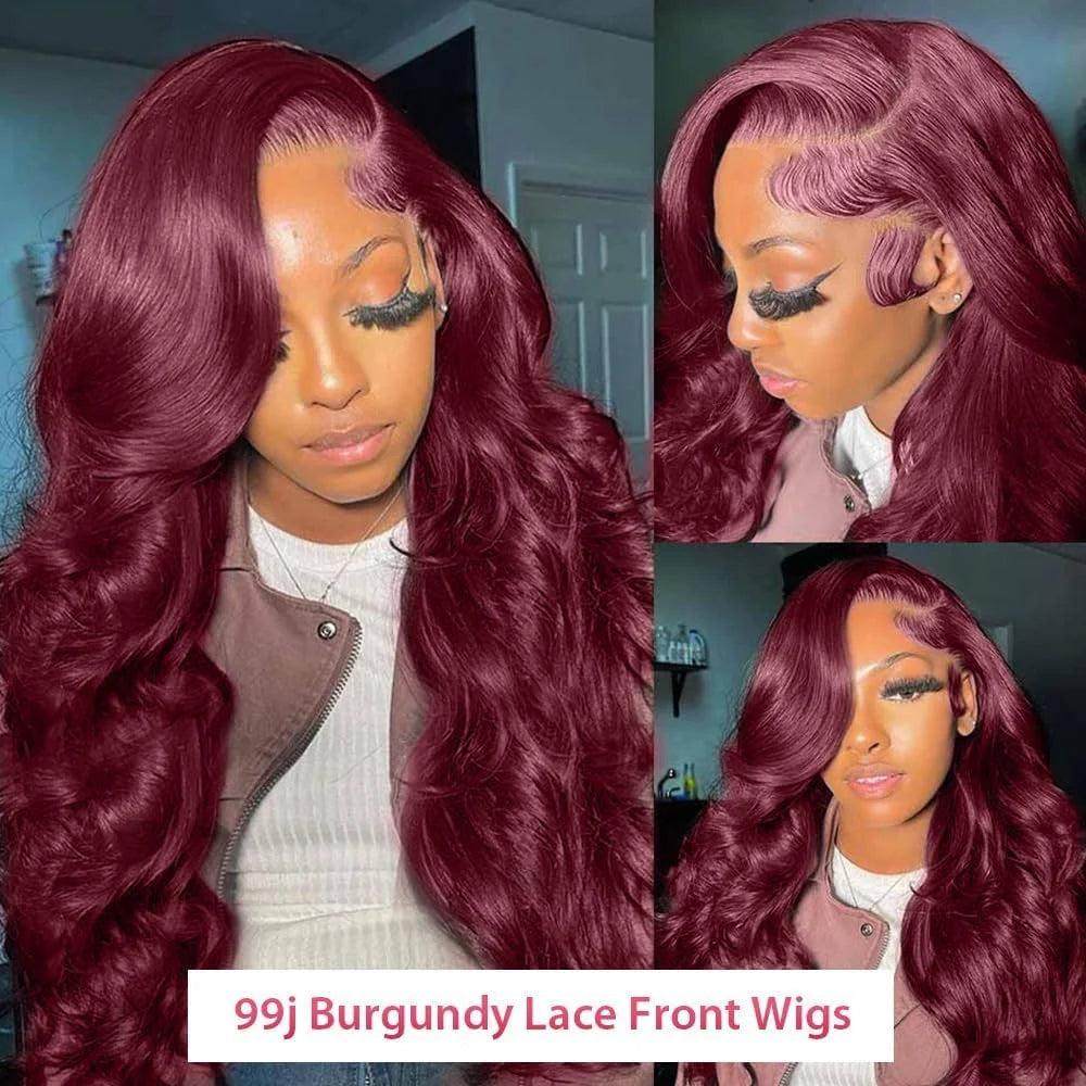 Bleached Burgundy Lace Front Human Hair Wigs Brazilian Red 99j Colored Body Wave 13x4 Tranparent Lace Frontal Wig For Women