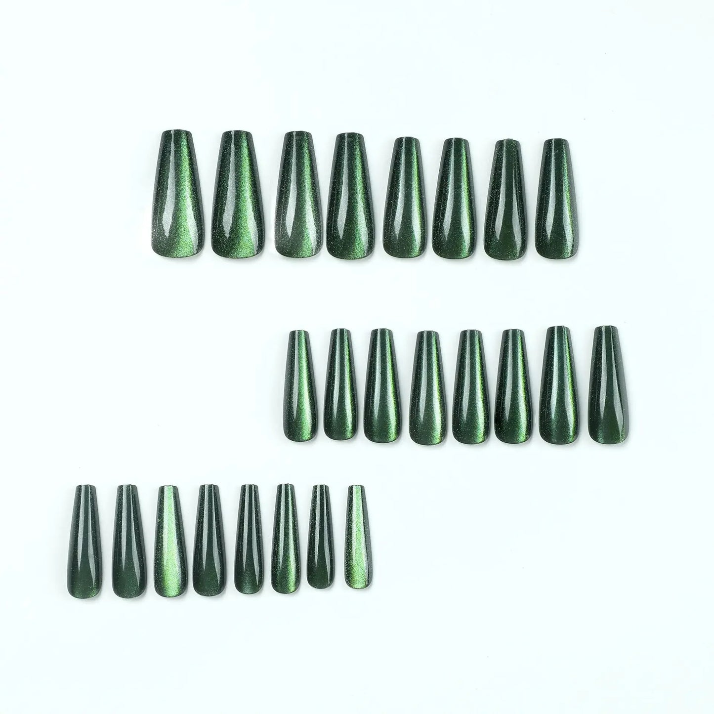 Glitter Fashion Green Cat Eye Wearable Long Ballet Fake Nails Detachable Full Cover Finished False Nails Press on Nail with Glue
